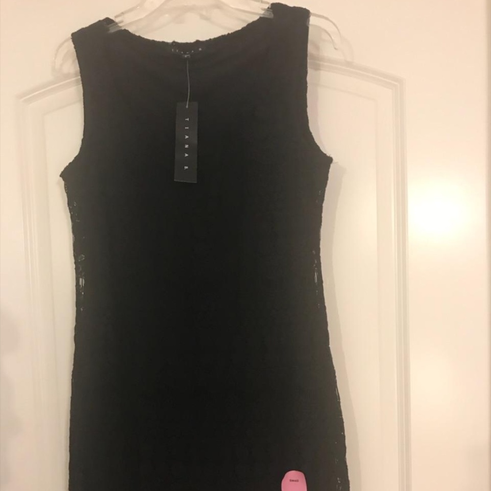 Tiana B Black Sleeveless Lace Overlay Dress